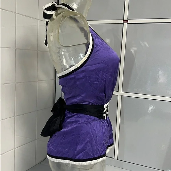 Bebe 2008 Silky Purple Peplum Deep Plunge Halter XS - Picture 3 of 16